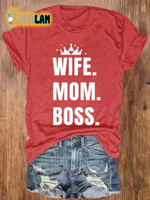 Wife Mom Boss Print Casual T-Shirt