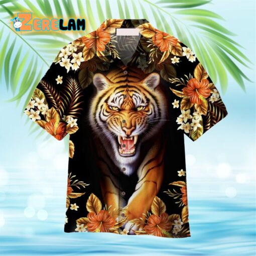 Wild Tiger Hibiscus Flowers Tropical Hawaiian Shirt