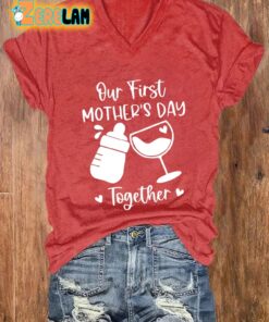 WomenS Our First Mothers Day Print Casual T Shirt 1