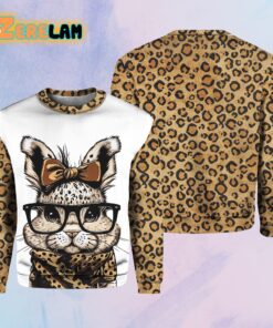 Women’s Easter Leopard Print Glasses Rabbit Sweatshirt
