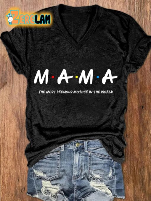 Women’s MAMA Mothers Day Gift Print V Neck T-Shirt