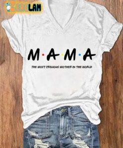 Womens MAMA Mothers Day Gift Print V Neck T Shirt 2