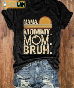 Womens Mama Mommy Mom Bruh Printed Casual Tee 1