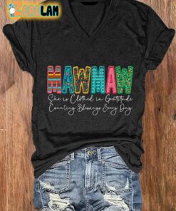 Womens Mothers Day Floral MAWMAW Print V Neck T Shirt 2