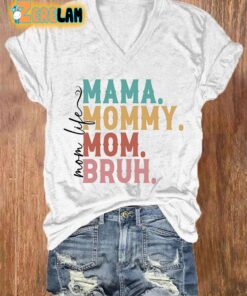 Womens Mothers Day Mama Mommy Mom Bruh Printed Casual T Shirt 2