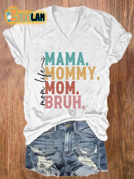 Women’s Mother’s Day Mama Mommy Mom Bruh Printed Casual T-Shirt