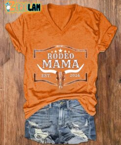 Womens Rodeo Mama Print V Neck T Shirt 1