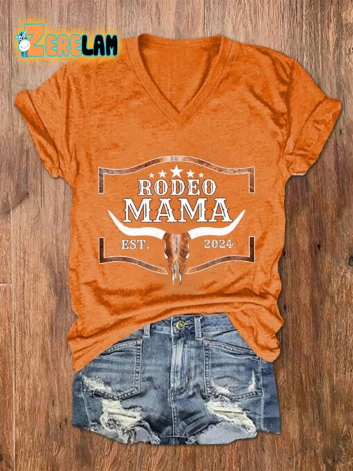 Women’s Rodeo Mama Print V-Neck T-Shirt