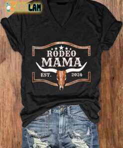 Womens Rodeo Mama Print V Neck T Shirt 2