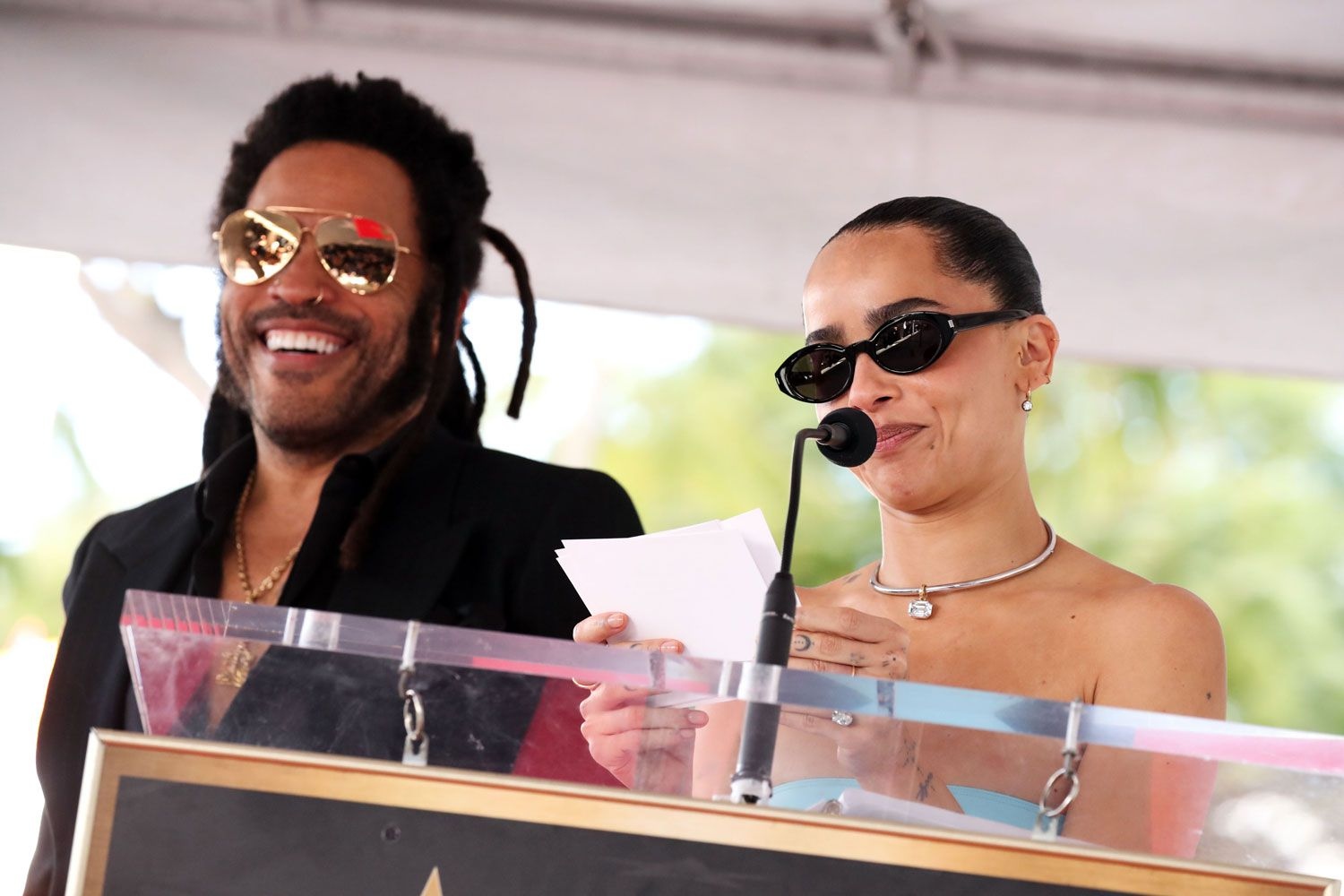 Zoe Kravitz Lovingly Roasts Dad Lenny’s Relationship with Netted Shirts at Hollywood Walk of Fame Ceremony