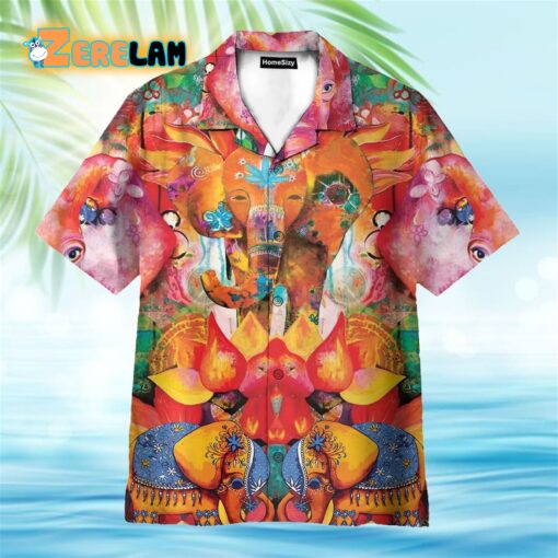 Abstract Colorful Art Of Elephant India Style Hawaiian Shirt