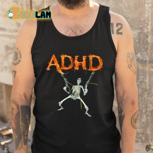 Adhd Fire Skeleton With Guns Shirt