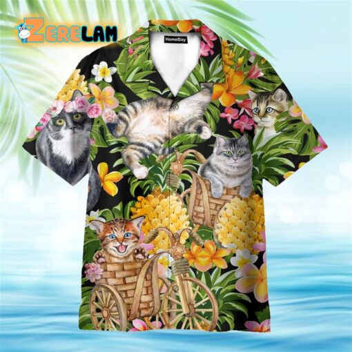Adorable Cat Tropical Pineapple Pattern Hawaiian Shirt