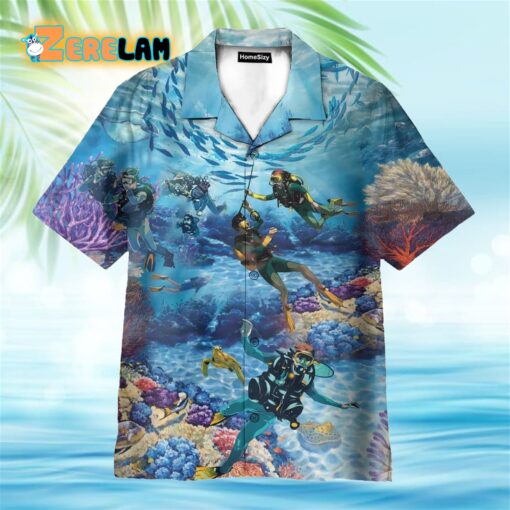 Amazing Blue Scuba Diving And Coral Reefs Hawaiian Shirt