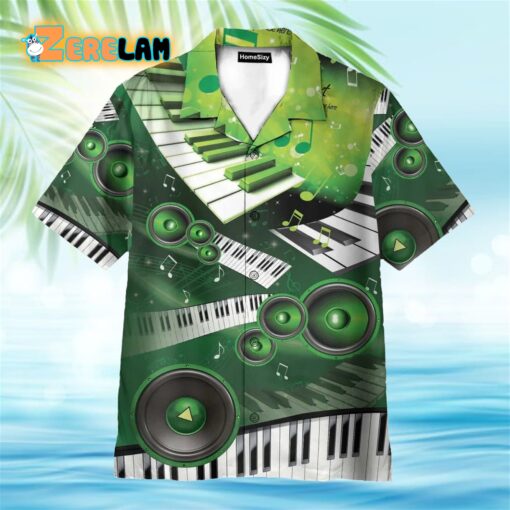 Amazing Green Piano And Loudspeaker Hawaiian Shirt