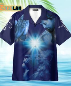 Amazing Jesus I Believe In God Blue Cross Lion Hawaiian Shirt