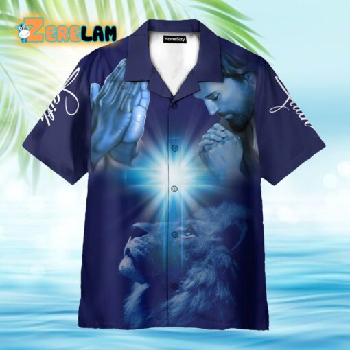 Amazing Jesus I Believe In God Blue Cross Lion Hawaiian Shirt