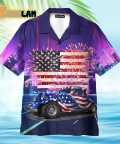 American Flag Hot Rod Car Hawaiian Shirt