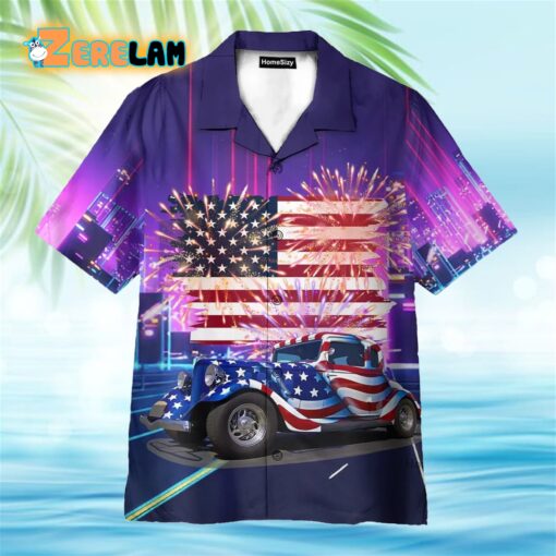 American Flag Hot Rod Car Hawaiian Shirt
