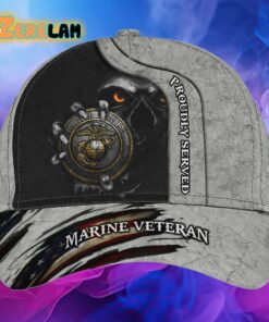 American Flag Proud Skull Marine Veteran Proudly Served Hat