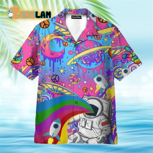 Astronaut In Colorful Hippie Space Hawaiian Shirt