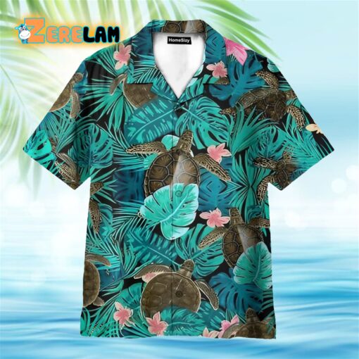 Awesome Turtle In Tropical Green Leaves Hawaiian Shirt