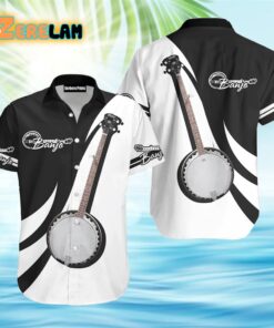 Banjo Music Instrument White And Black Hawaiian Shirt