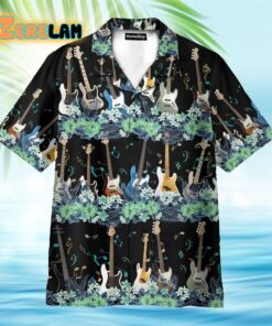 Bass Guitar Tropical Flower Strip Pattern Hawaiian Shirt