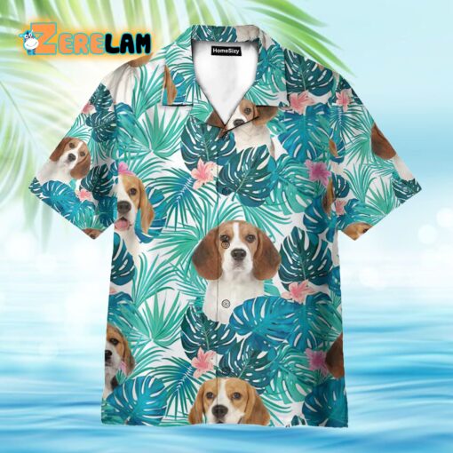 Beagle In Tropical Green Leaves Hawaiian Shirt