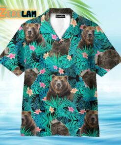 Bear In Tropical Green Leaves Hawaiian Shirt