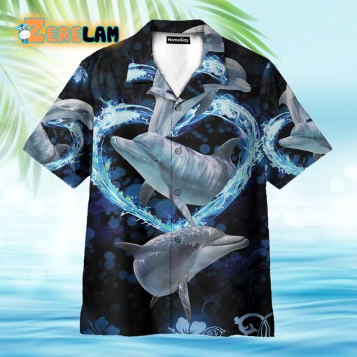 Beautiful Dolphins Heart Wave Hawaiian Shirt