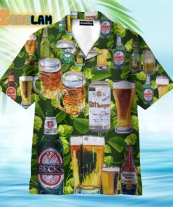 Beer Festival In Tropical Green Leaves Hawaiian Shirt