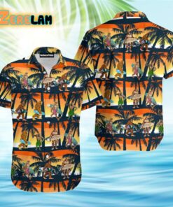 Bigfoot Camping Orange Aloha Hawaiian Shirt