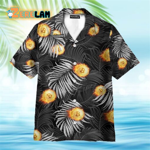 Bitcoin Flame And Tropical Pattern Hawaiian Shirt