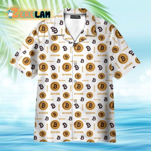 Bitcoin Seamless Pattern In White Background Hawaiian Shirt