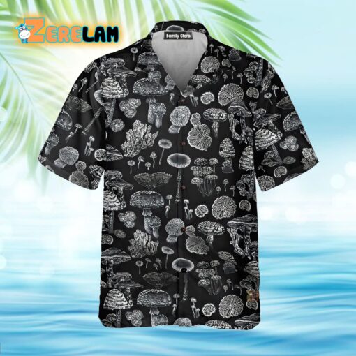 Black And White Casual Mushroom Hawaiian Shirt