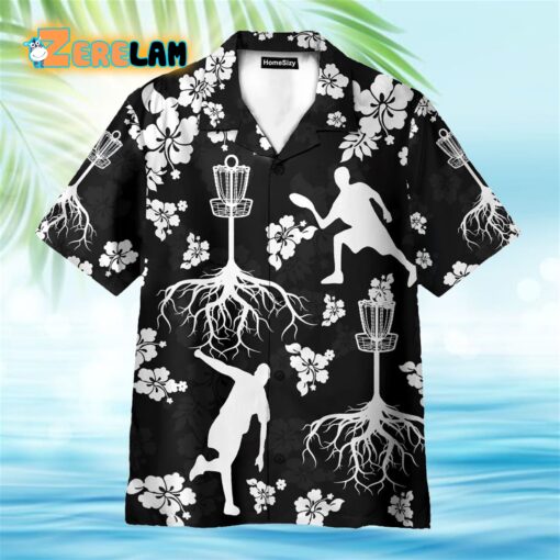 Black And White Disc Golf And Tree Hibiscus Pattern Hawaiian Shirt