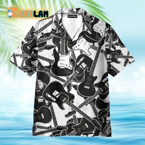 Black And White Electric Guitar Hawaiian Shirt