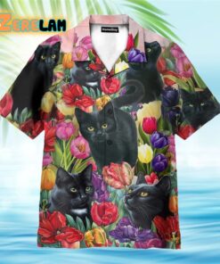 Black Cat Dream And Tulip Garden Hawaiian Shirt