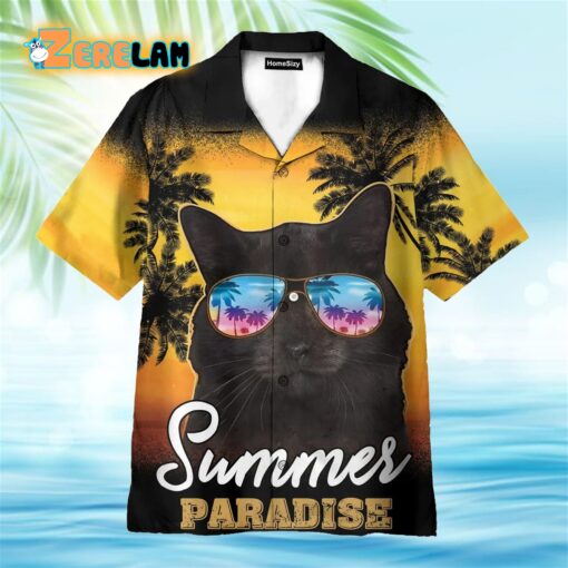 Black Cat Summer Paradise Hawaiian Shirt