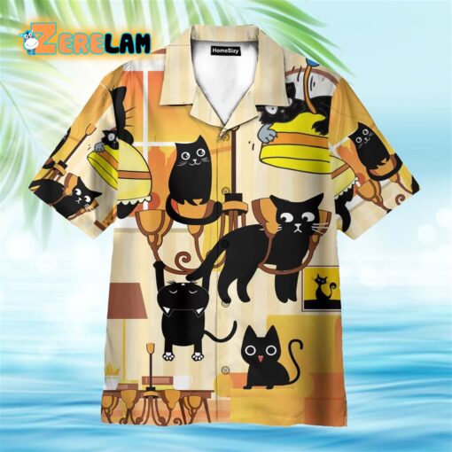 Black Cat Swing From Chandeliers Hawaiian Shirt