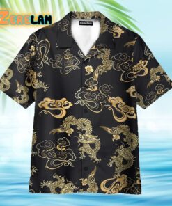 Black Gold Oriental Dragon Japanese Style Hawaiian Shirt