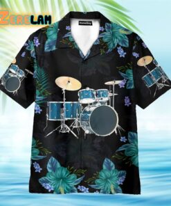 Blue Drum Tropical Flower Pattern Hawaiian Shirt