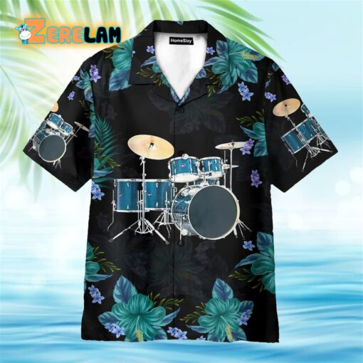 Blue Drum Tropical Flower Pattern Hawaiian Shirt