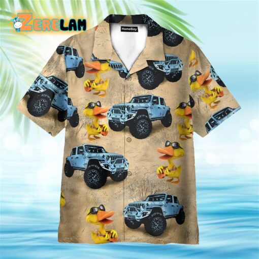 Blue Jeep Cars With Funny Ducks Hawaiian Shirt