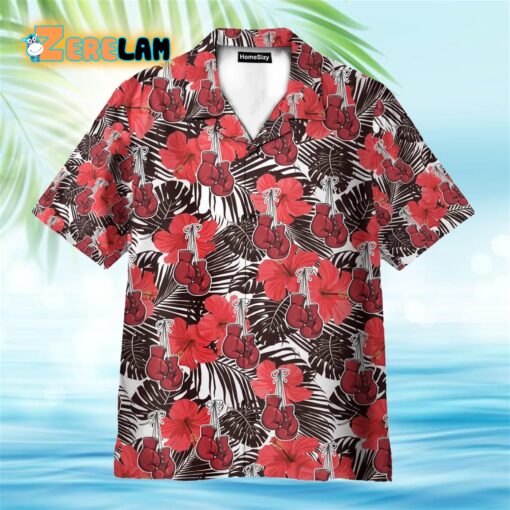 Boxing Gloves Red Flower Pattern Hawaiian Shirt