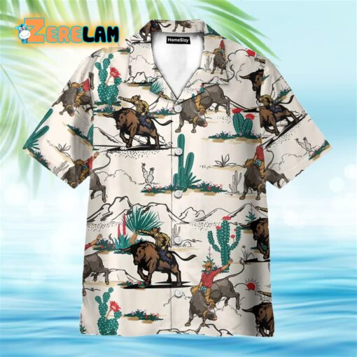 Bull Riding In Desert Hawaiian Shirt