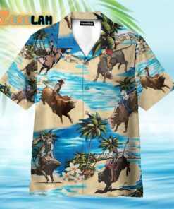 Bull Riding On The Beach Funny Hawaiian Shirt