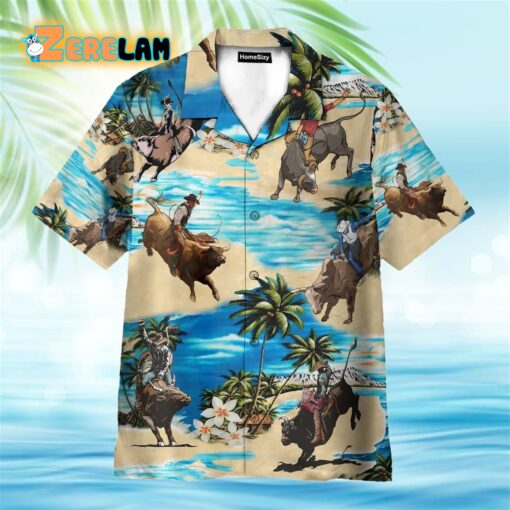 Bull Riding On The Beach Funny Hawaiian Shirt