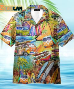 Campervan And Surfboards Happy As A Hippie Hawaiian Shirt